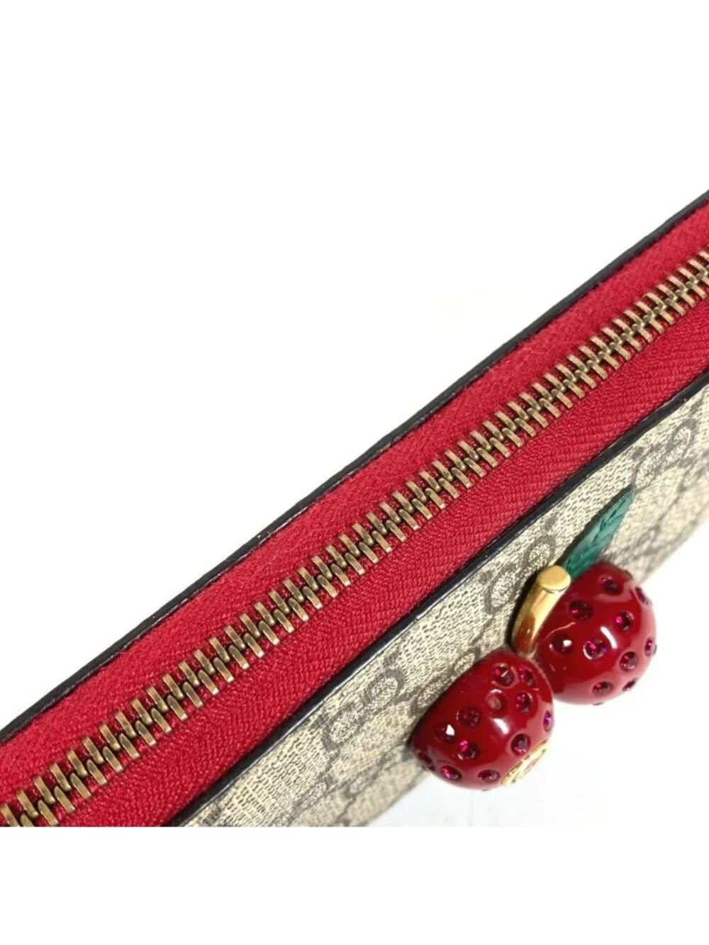 Gucci Wallet GG Logo Cherry Rhinestone Supreme Canvas - Picture 6 of 9